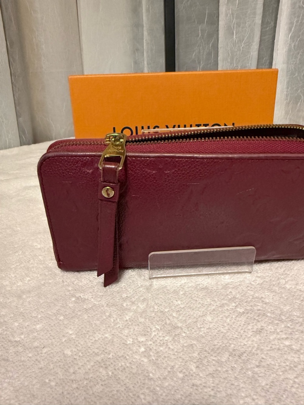 Louis Vuitton Monogram Empreinte Wine Zip Long Wallet Gold Tone Box,Dustbag - Picture 6 of 9